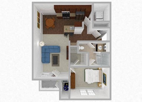 Floor plan for 1 bed, 1 bath, 834 sqft